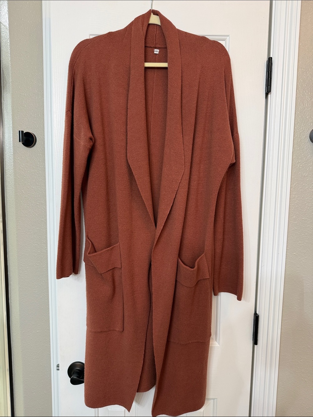 Open-Front Long Cardigan Sweater in Rust